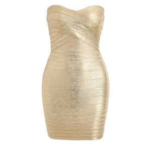 NWOT Strapless Gold Bandage Dress